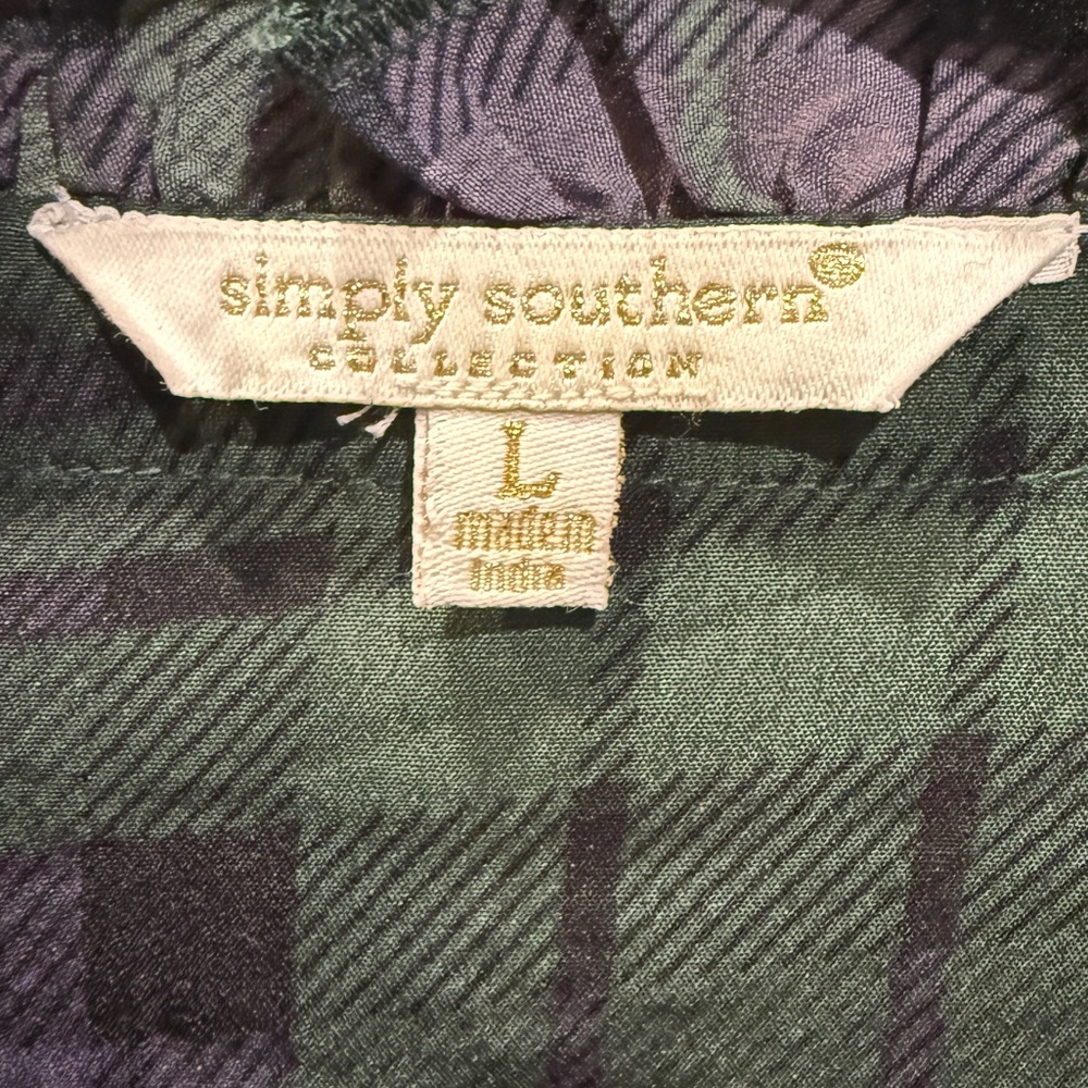 Simply Southern Plaid green/dark blue preppy tartan dress L - Picture 3 of 8